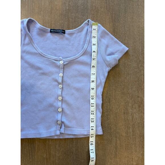 BRANDY MELVILLE Purple Ribbed Button Front Cropped Shirt Top One Size - Picture 7 of 7